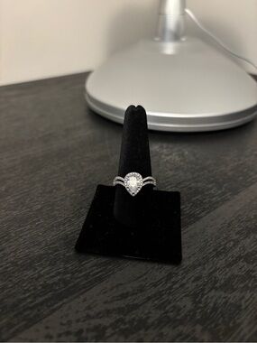 Classic Teardrop Halo Sterling Silver Ring